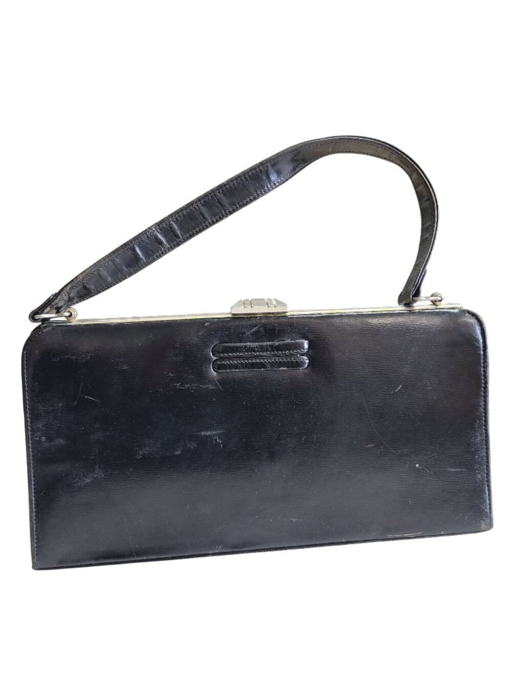 Vintage Black Leather Handbag By Daytons Made In England Brown Suede Interior